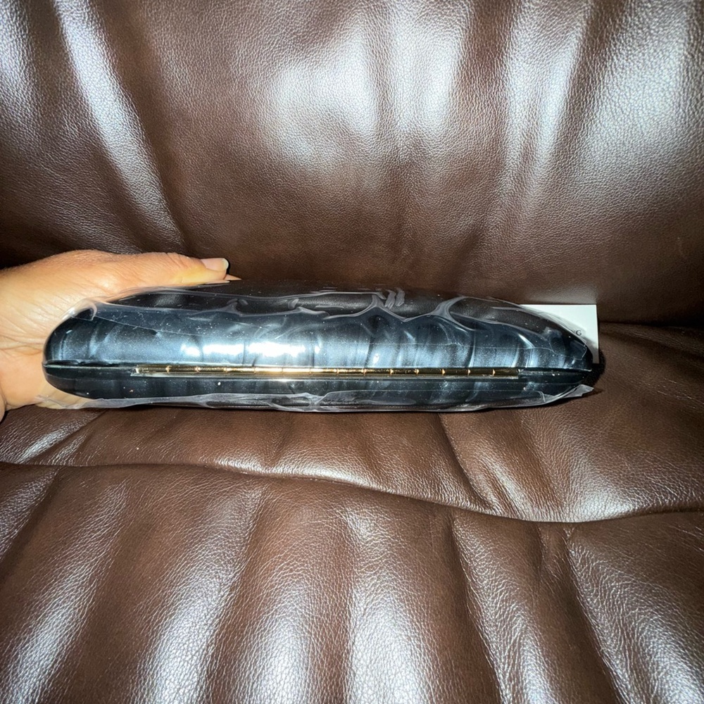 Peeptoe Evening Acrylic Black Clutch/Crossbody Bag with Gold Chain NWT - Picture 3 of 8